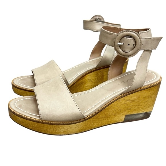 Bernardo Shoes - Bernardo Kate beige tan leather wooden platform clear heel ankle strap sandals 9
